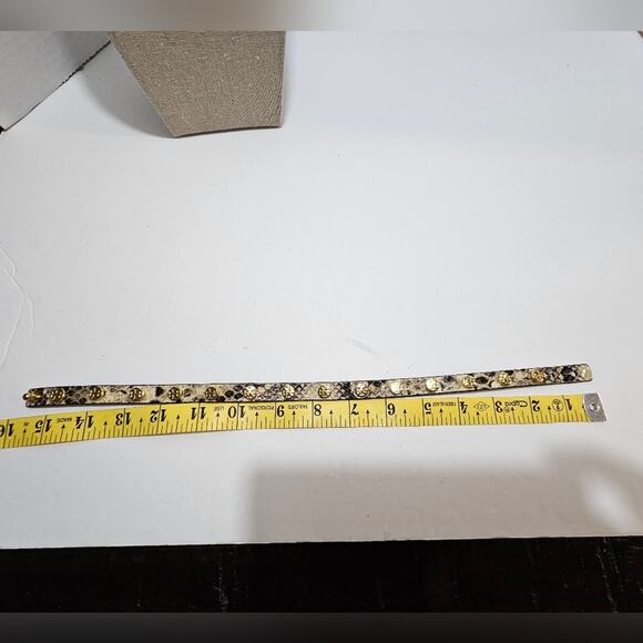 Tory Burch Snakeskin Black & Brown Leather Logo Studded Double Wrap Bracelet - Picture 6 of 6